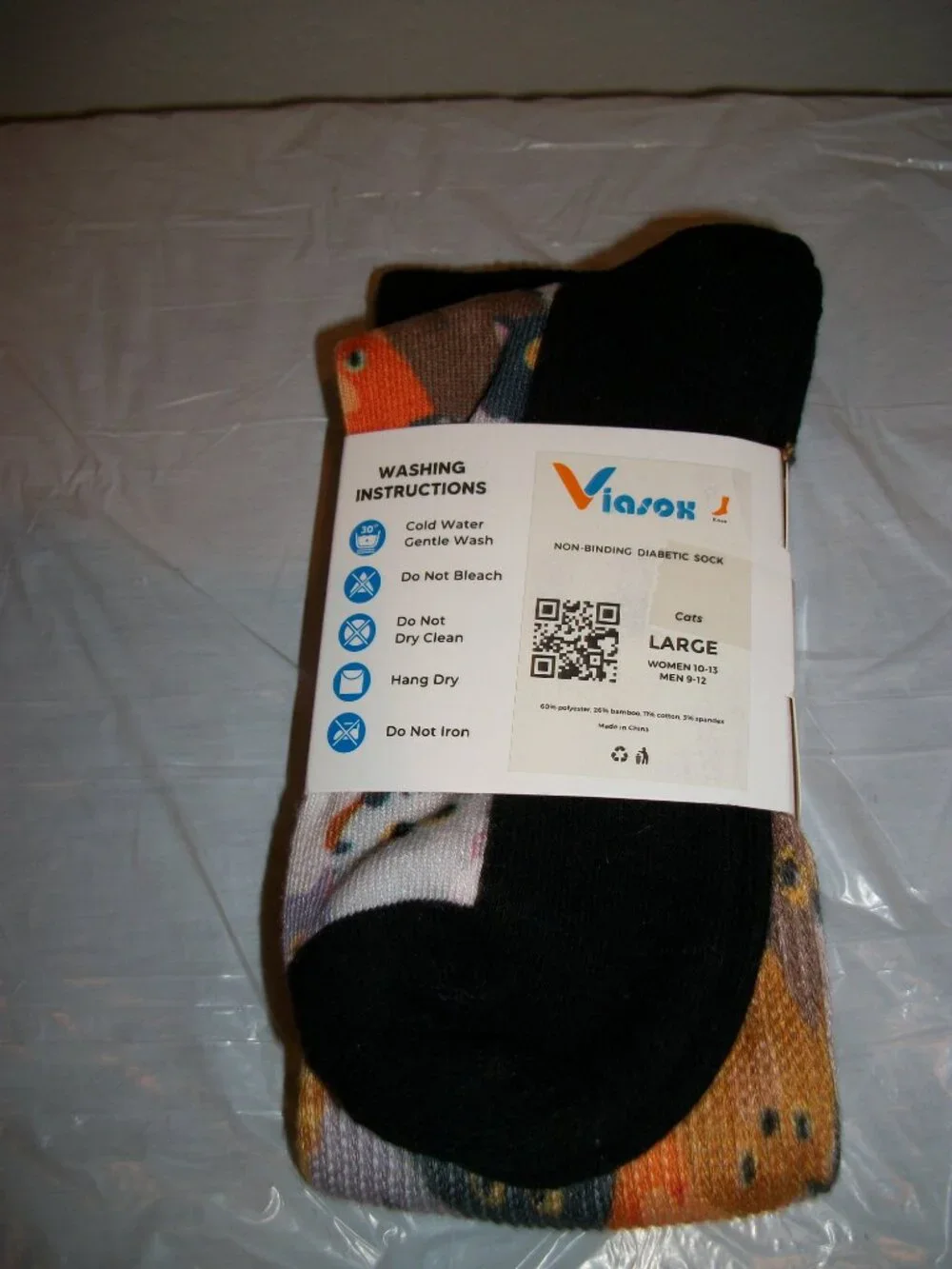Viasox Diabetic Socks Non-Binding CATS Design Sz Large